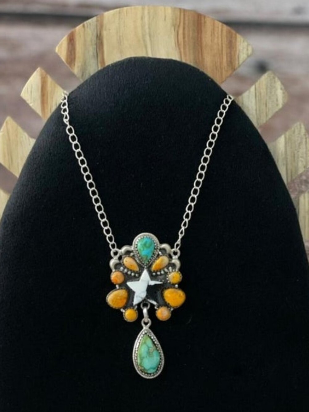 Sterling Silver Sonoran Mountain Turquoise, Bumblebee & White Buffalo Necklace